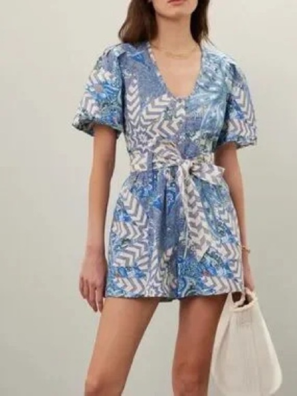 Marie Oliver Puff Sleeve Tie Romper